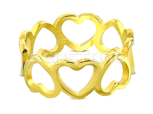 Pozlátený oceľový prsteň - spojené srdiečka